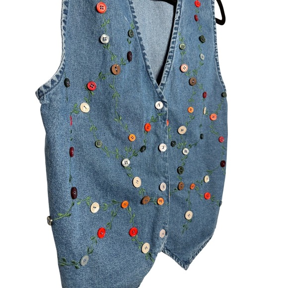 DD Designs Jackets & Blazers - Vintage Denim Vest  Embroidered Button Floral Applique